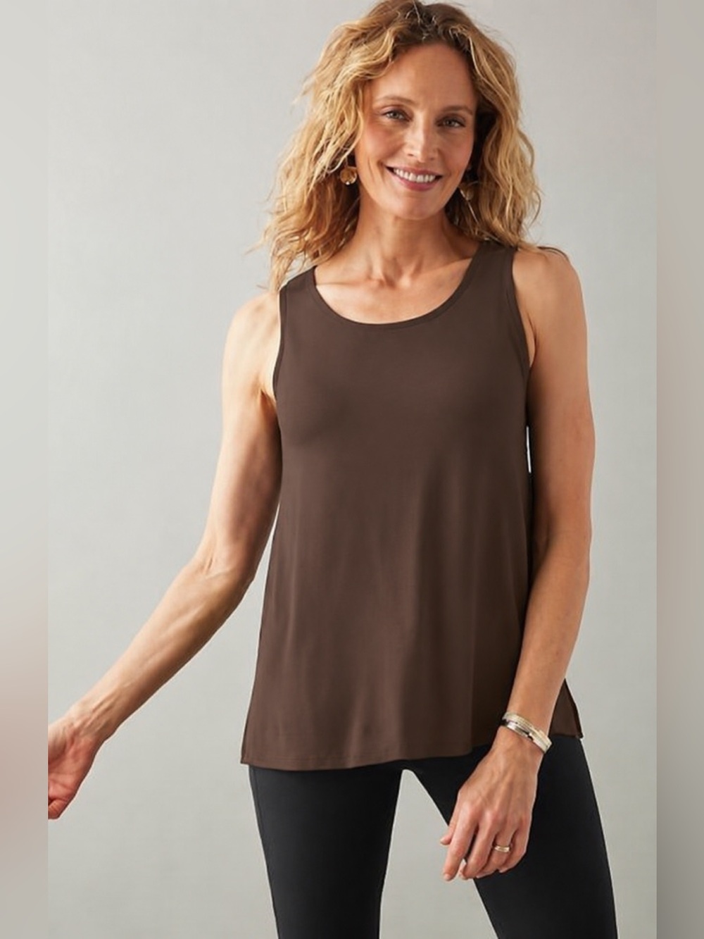 J. Jill Brown Easy A Line Sleeveless Scoop Neck Tank Top Casual Summer Layering